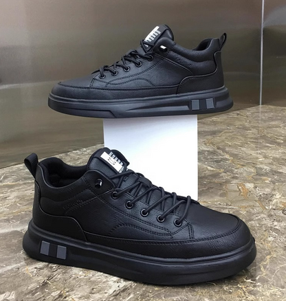 New Spring Mid-top Black All-match Black Leather Shoes