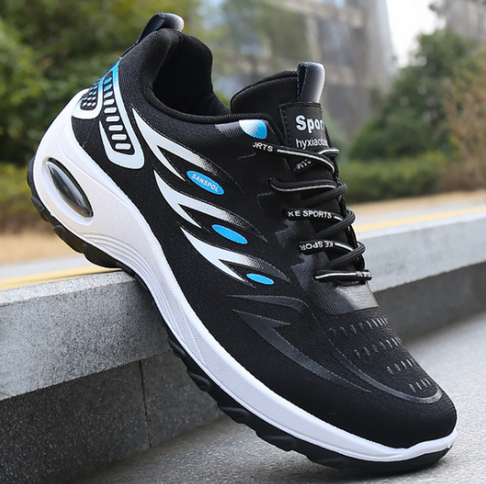 Foreign Trade Fly-Knit Men's Shoes Spring Cross-Border Shoes- Black Blue color