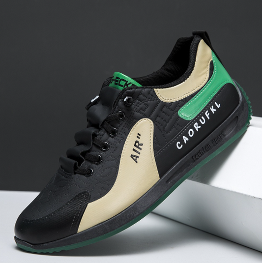 Comfortable Simple Trend Korean Men's Shoes- Black green Color