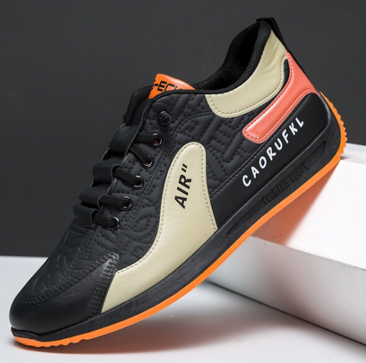 Comfortable Simple Trend Korean Men's Shoes- Black orange Color